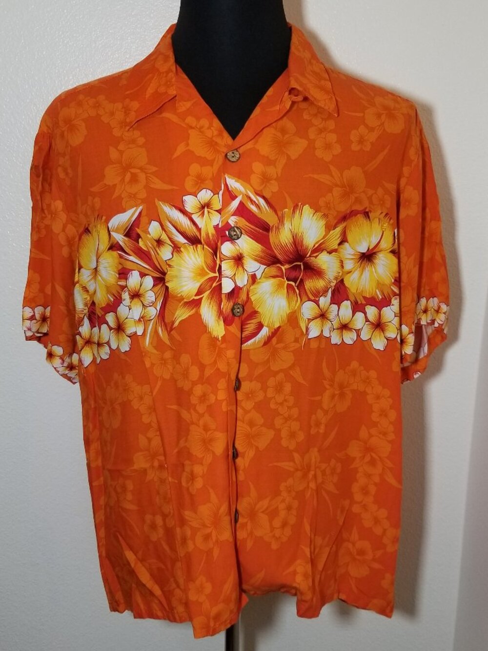 Kennington LTD Mens XL Orange Hawaiian Button Up Shirt Aloha Tropical Coastal